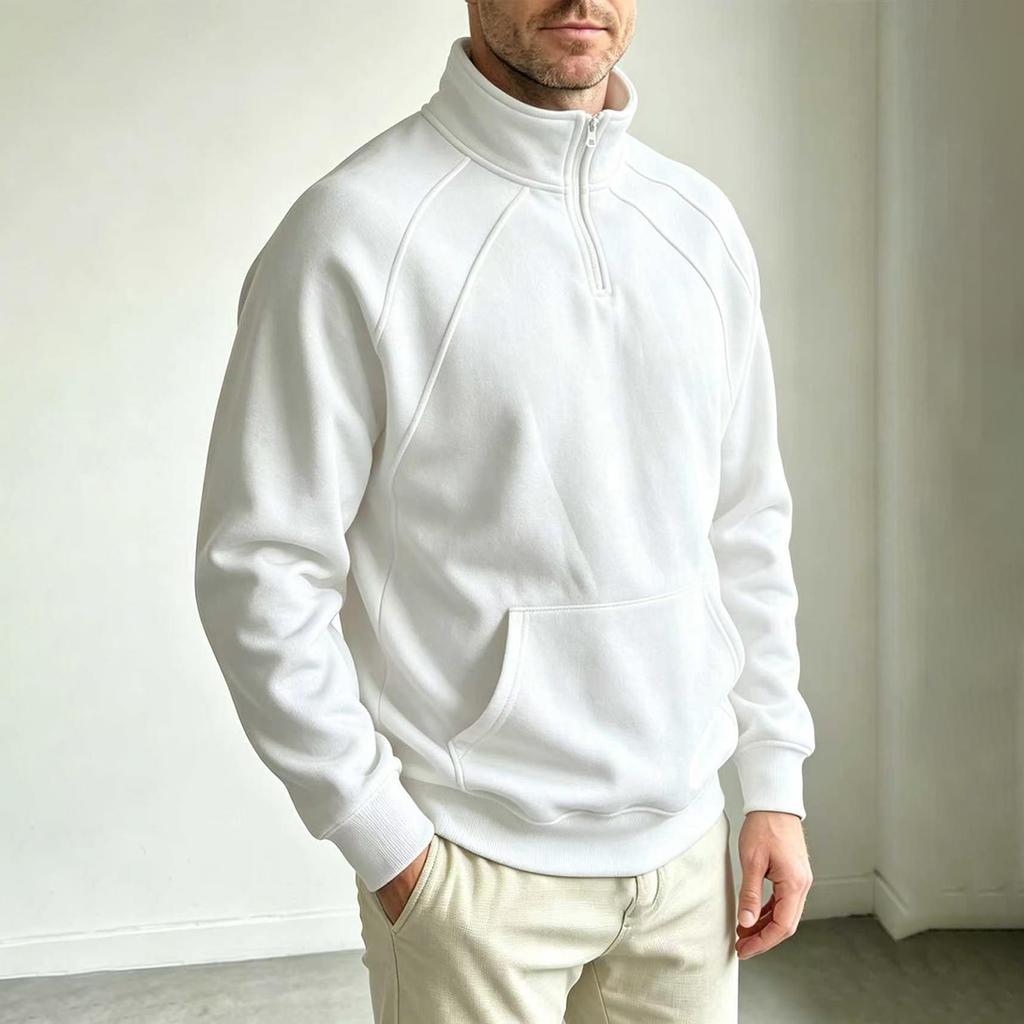 Men's Winter Casual Sweatshirt with Stand Collar and Raglan Sleeve, Color Pullover