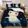White Cat Pattern Bedding Quilt Set Quilt Cover Pillowcase Home Decoration Birthday Gift (1 * Duvet Cover + 2 * Pillowcase, Without Core)
