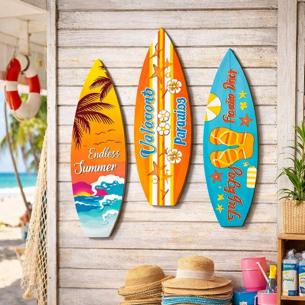 Retro Beach Surfboard Decor Summer Beach Themed Surfboard Ornaments  Living Room