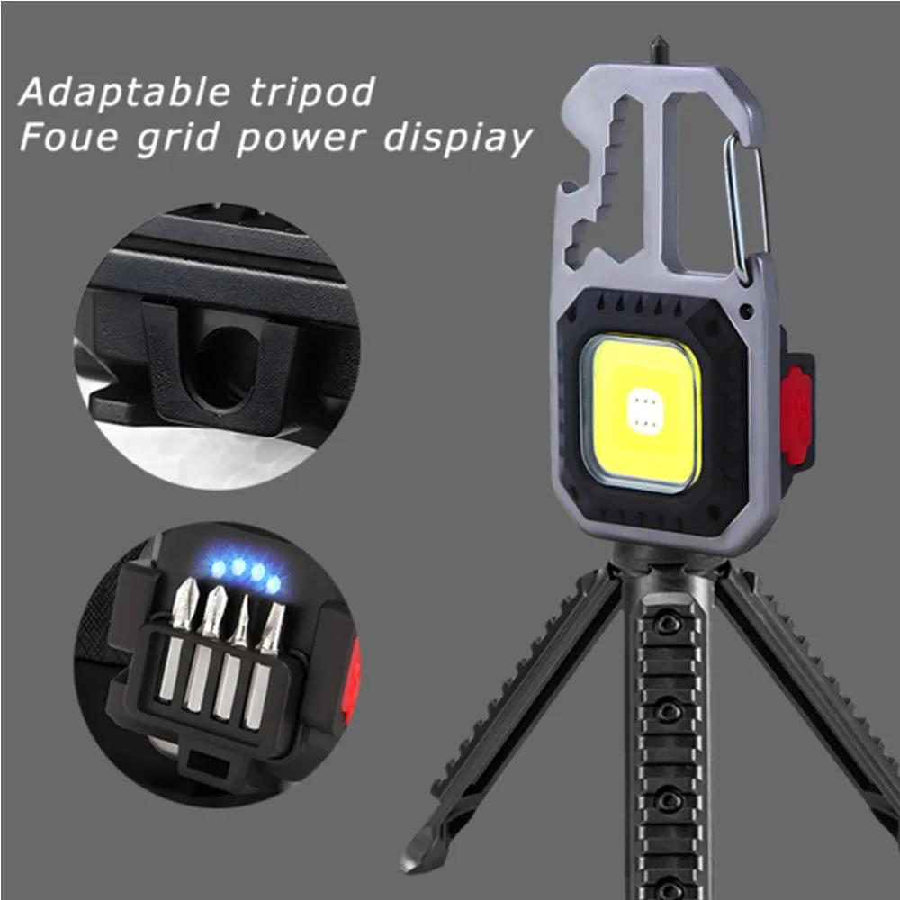 Mini Portable LED Keychain Flashlight Built-in 500mAh Battery Type-C Charging Outdoor Activity Camping Emergency Safety Hammer Work Lamp