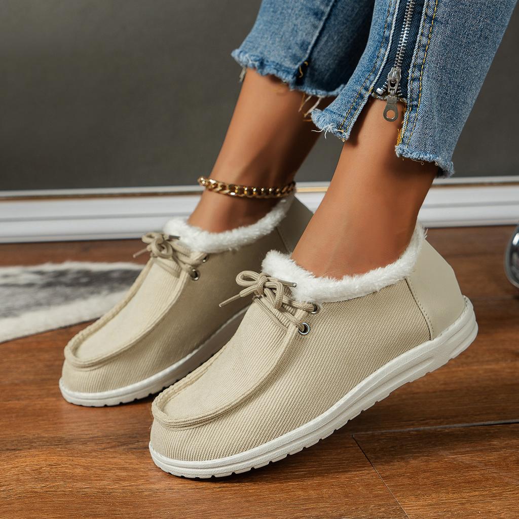 Plus Size Women's Shoes Autumn and Winter New Low Cut Round Head Cotton-Padded Shoes with Velvet Lace-up Cotton Boots