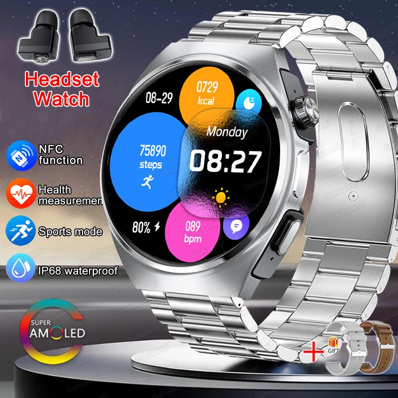 New Smart Watch Headset Two In One Wireless Bluetooth Dual Earbuds Call Health Monitor Sport Tracker Smartwatch For Men IOS