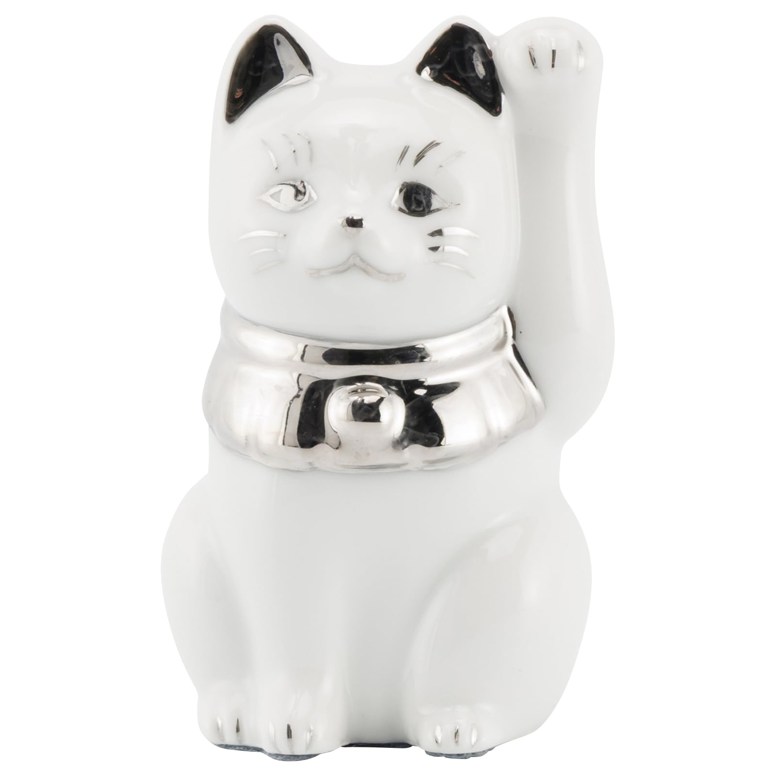 Seto ware left platinum approximately 5cm diameter x 9cm mini good luck made in Maneki-neko (beckoning cat) figurine, white, paw, finish, height, белый