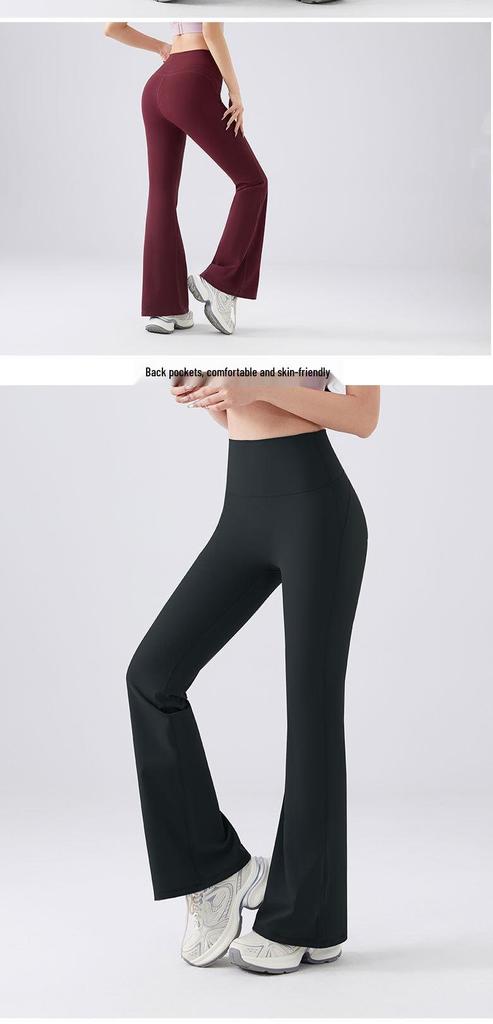 New High-Waisted Peach Bell Bottom Yoga Pants with Tummy Control – Slimming, High Elastic Fit for Fitness & Pilates