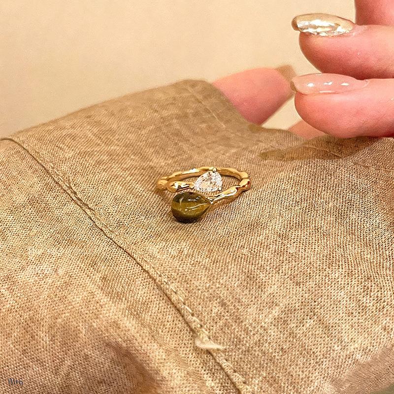 Vintage Tiger Eye Stone Rings for Women Girls Waterdrop Zircon Exquisite Aesthetic Open Ring Fashion Elegent Jewelry Party