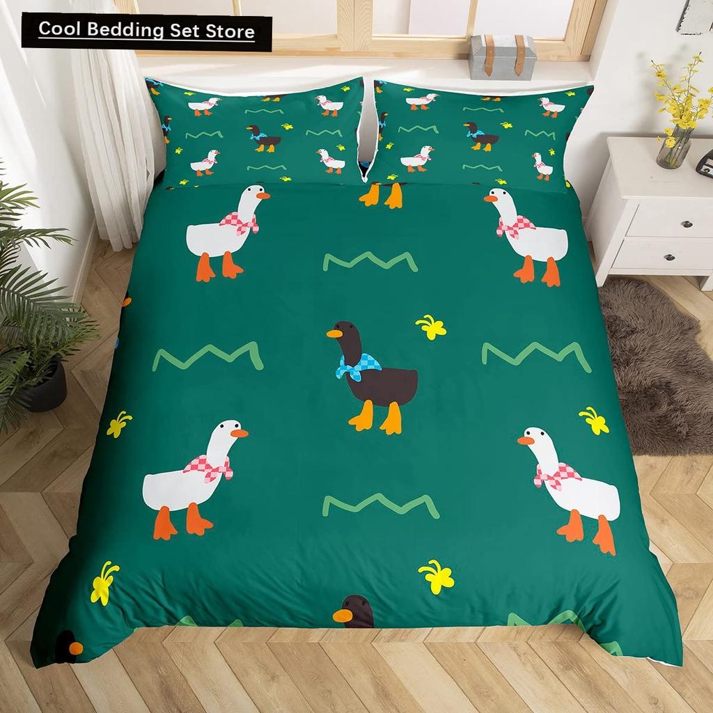 Cartoon Yellow Duck King Queen Duvet Cover Farm Lovely Animal Bedding Set Blue Bubble Quilt Cover Soft Polyester Comforter Cover