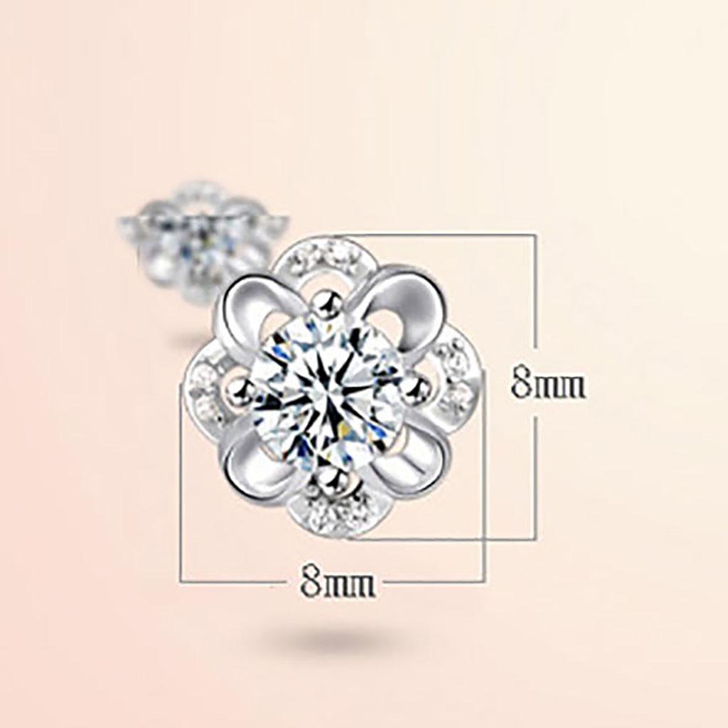 Womens Korean Fashion Elegant 925 Silver Plated Vintage Mini Simple Anti-allergy Zircon Crystal Hollow Out Flower Ear Studs Earrings Jewelry Love Gift