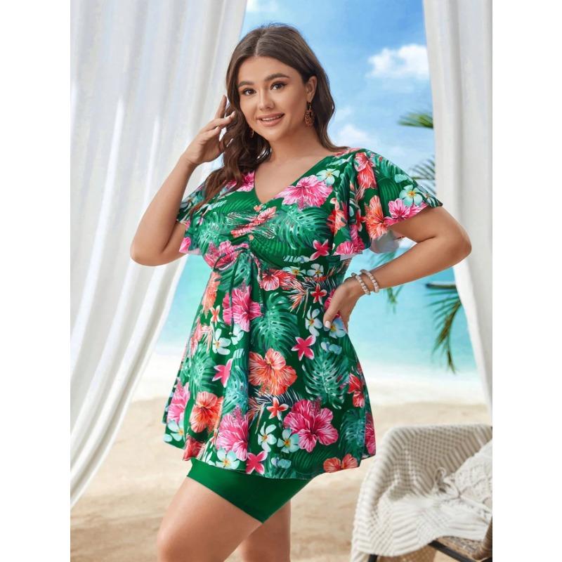 2025 Zweiteilige Übergröße Mollige Frau Badeanzüge Bedrucktes Tankini Surf Bademode Sport Strandbekleidung Hohe Taille Damen Schwimmanzug