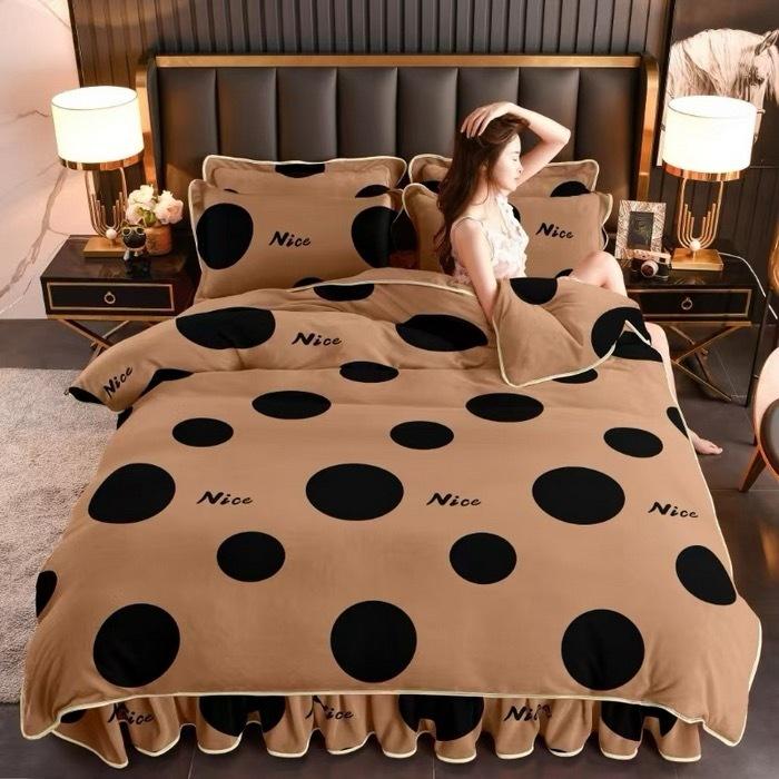 Thickened Milk Fleece Four-Piece Set Of Gold Mink Fleece Double-Sided Fleece Coral Fleece Bedding Fleece Quilt Cover, Bed Sheet Anti-Static