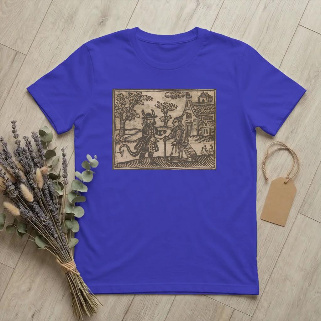 Unisex 18th Century European Woodcut Prints T Shirts Devil in Disguise Cotton Tops Funny Short Sleeve Round Neck Tees Gift TShirts