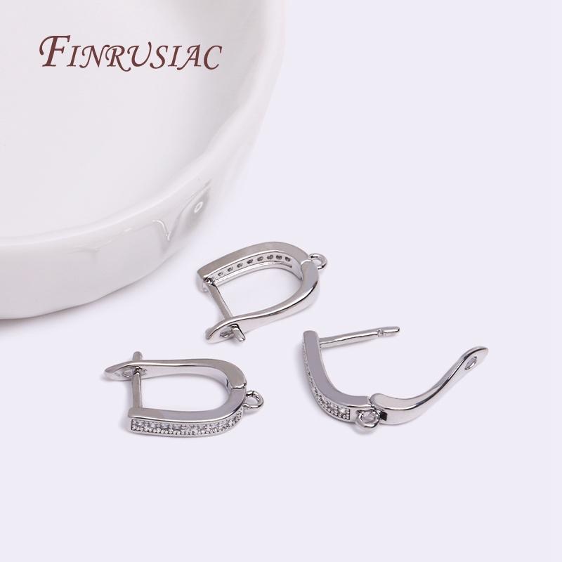Rhodium Plated Oorhaakjes 18K Goud Plated Klassieke Zirconia Oorbellen Haakjes Voor Vrouwen DIY Oorbellen Sieraden Maken