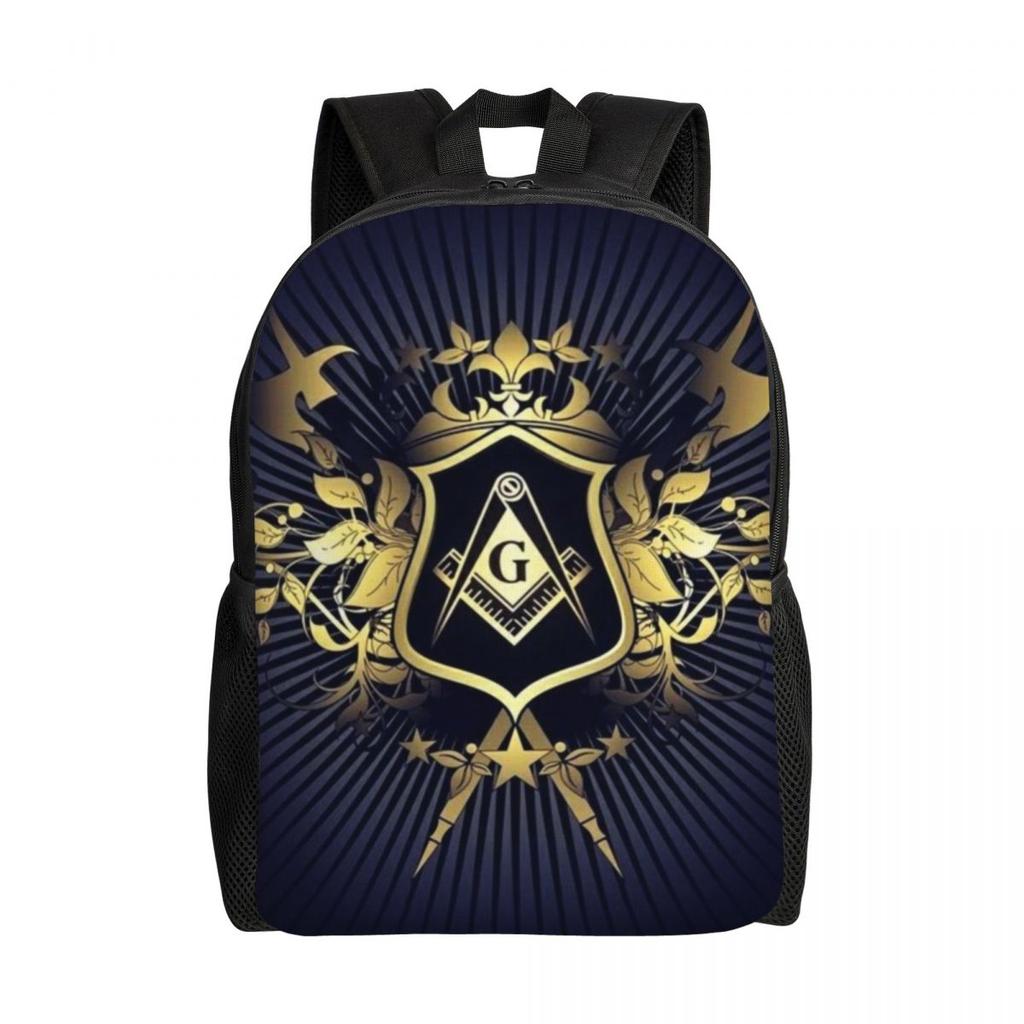 Gold Freemason Logo Travel Backpack Women Men School Computer Bookbag Masonic Mason College Student Daypack Bags