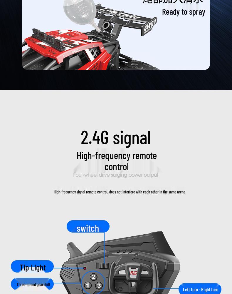 Mașină de teren de mare viteză cu telecomandă 2.4G cu spray Big Foot - Jucărie pentru copii