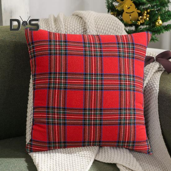 Retro Pillowcase Geometric Plaid Print 18/20 Inch Frosted Hair Surface Hidden Zipper Square Shape Living Room Bedroom Car Sofa Decoration Cushion Sham