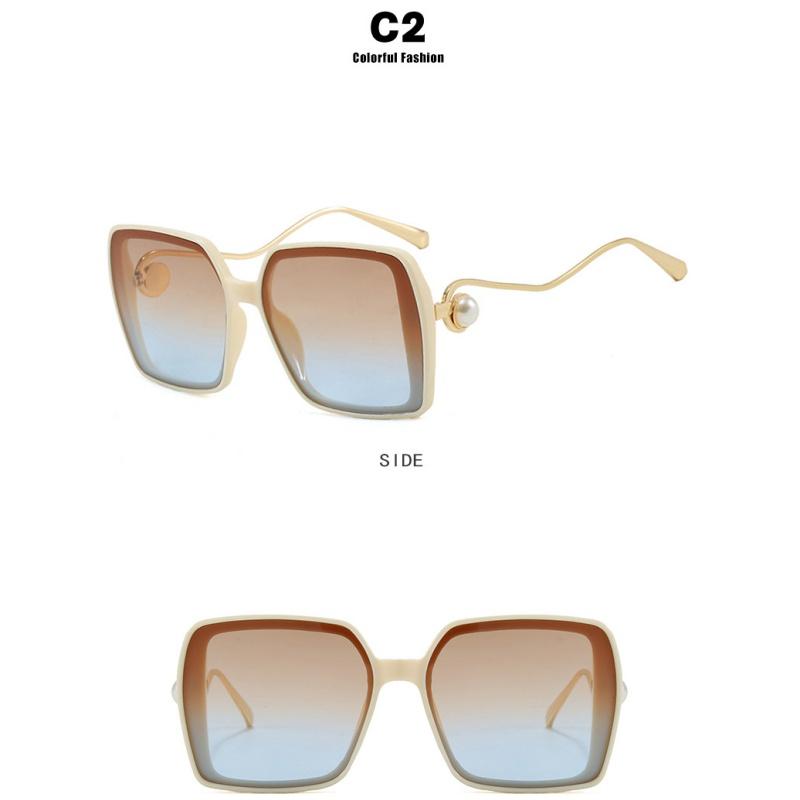 Women's Sunglasses, Fashionable Square Large-frame Sunglasses, Pearl-decorated Sunglasses.