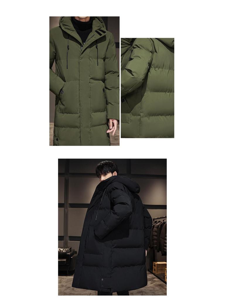 2025 Men's Mid-Length Hooded Winter Jacket - Thick Plus Size Cotton-Padded Coat
