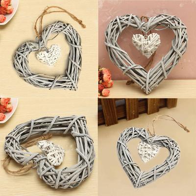 Shabby Chic Wicker Heart Wreath Wedding Birthday Party Wall Hanging Decoration