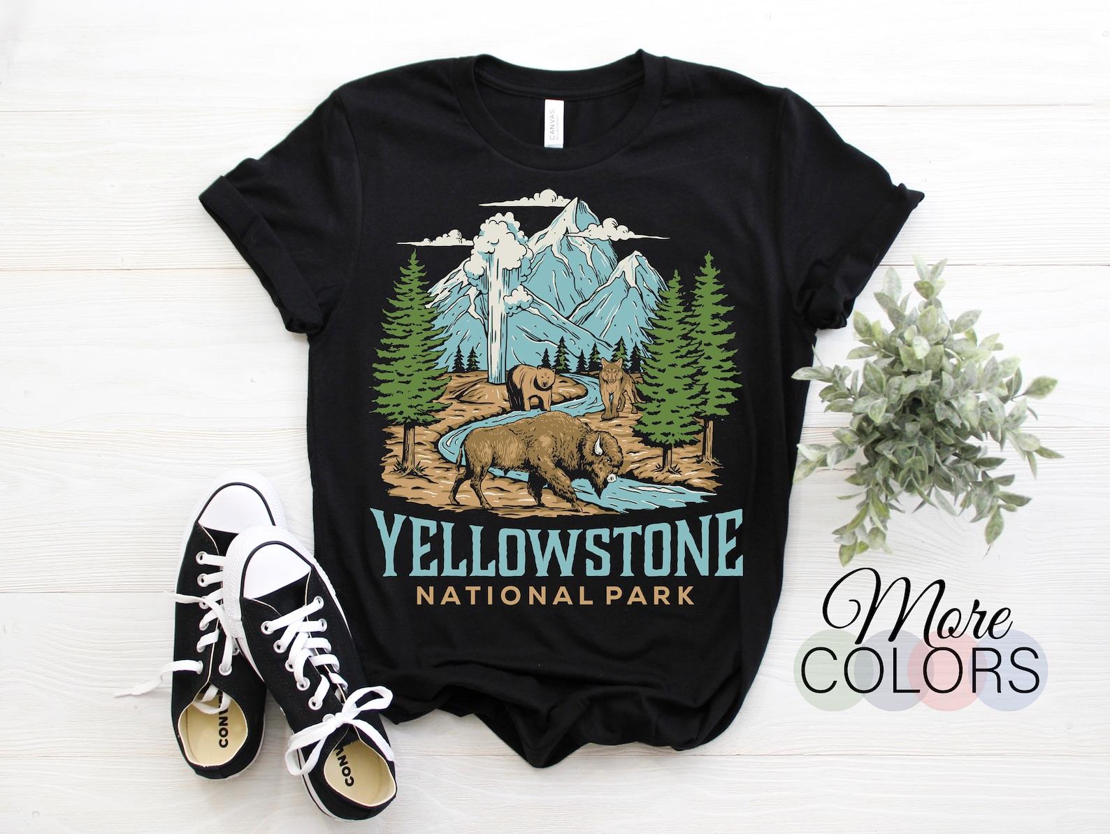 Yellowstone National Park US Bison Bear Vintage T-Shirt, USA Wyoming Parks Lover Gifts, Adventure Outdoors, Camping Travel Souvenirs Present 130