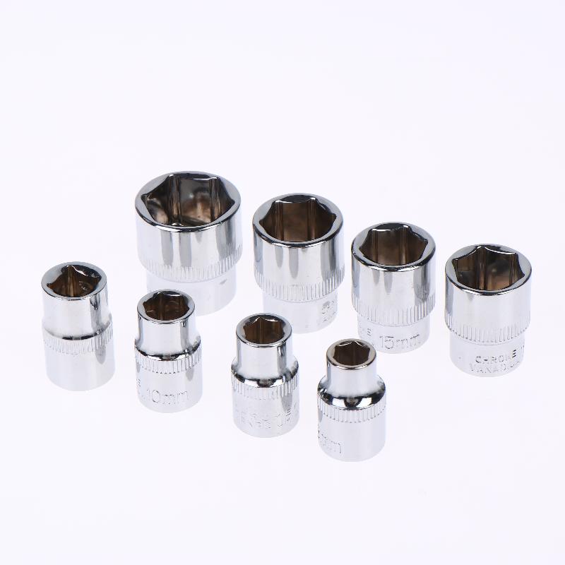 6-24Mm 3/8 Short Hex Socket Mirror Polished Chrome-Plated Steel Hex Socket Wrench Head For Auto Repair Home Tool