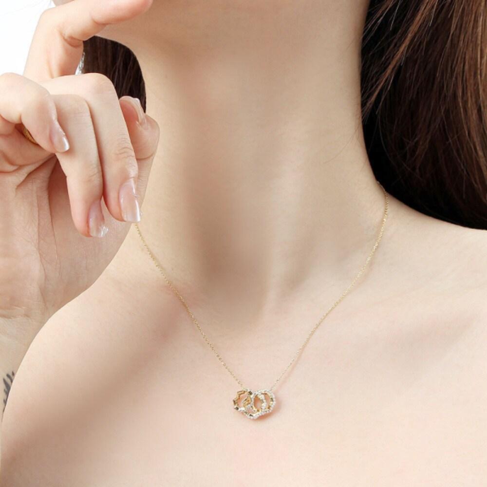 [Bijou Holic] 92.5 Silver Gold-Plated Triple Ring Cubic Necklace