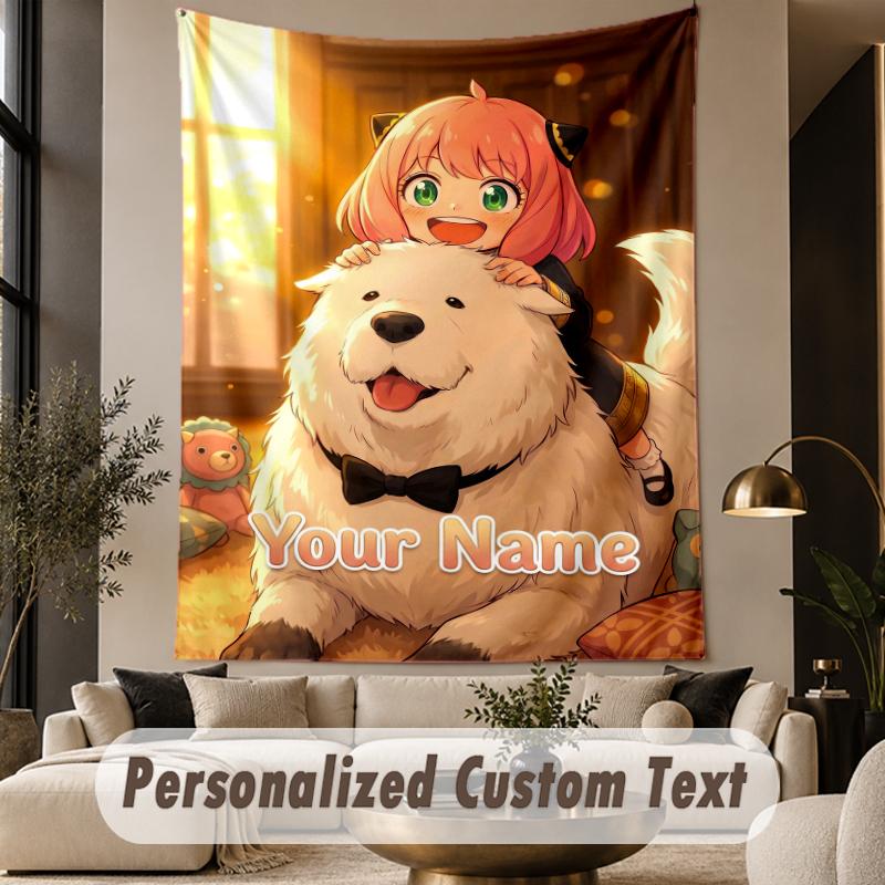 Custom Text Printed Tapestry Spy × Family Pattern Large Wall Hanging Indoor Room Decor