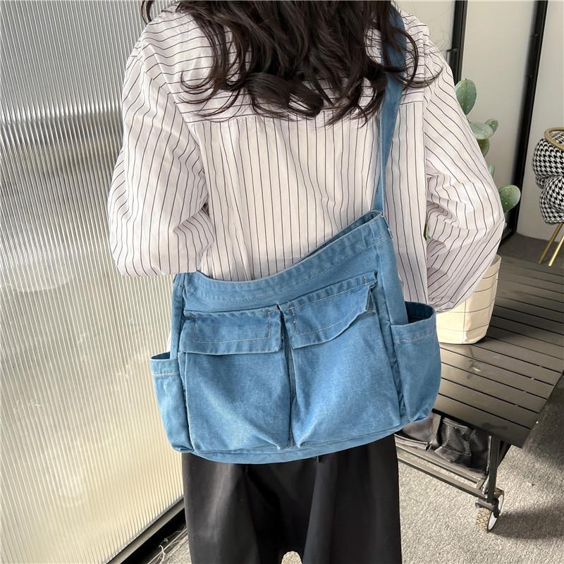 Джинсовая сумка Женская большая вместительная сумка через плечо Студенческая сумка через — фото 4