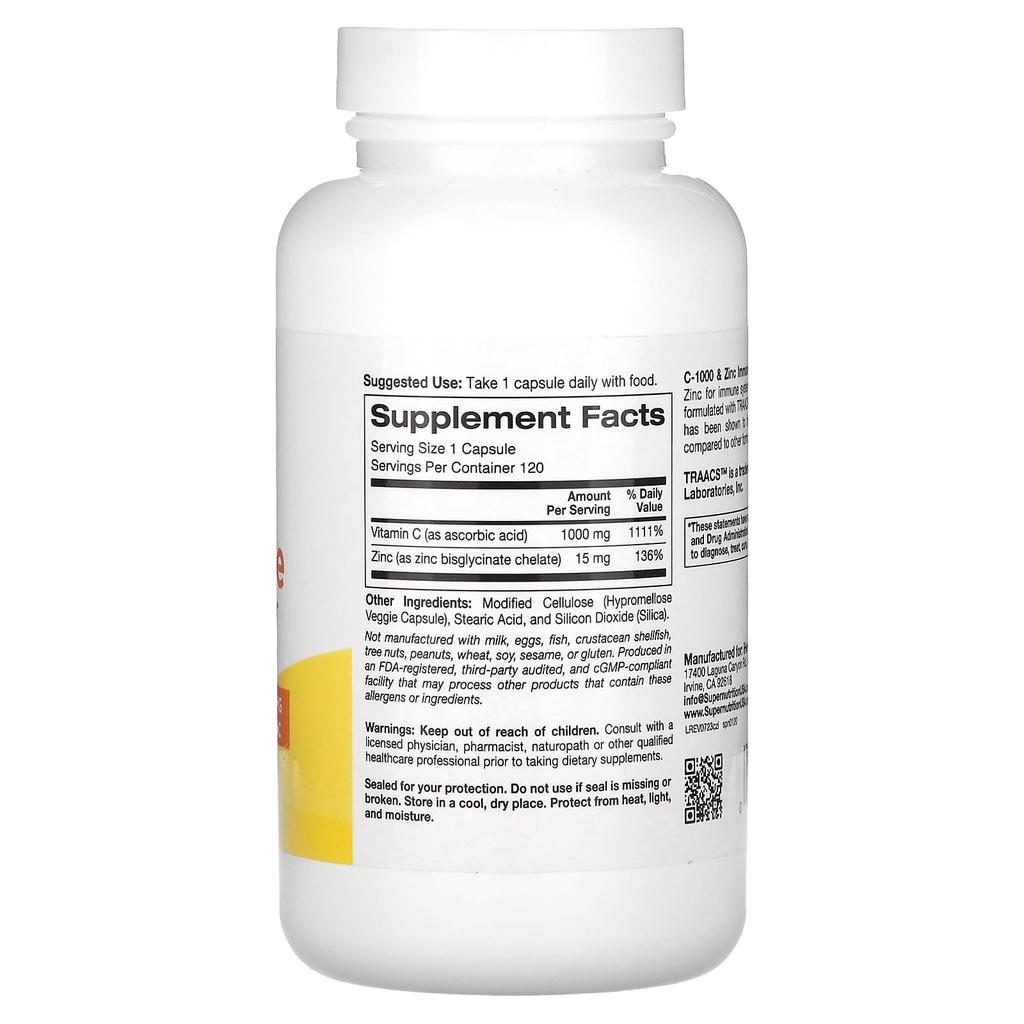 Super Nutrition, C-1000 & Zinc Immunity, 120 Veggie Capsules