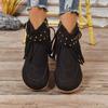 Fashion 2025 New Women Ankle Boots Rivet Comfortable Buckle Warm Shoes Casual Flat Women Shoes Retro Tassels Round Toe Short Boots Women