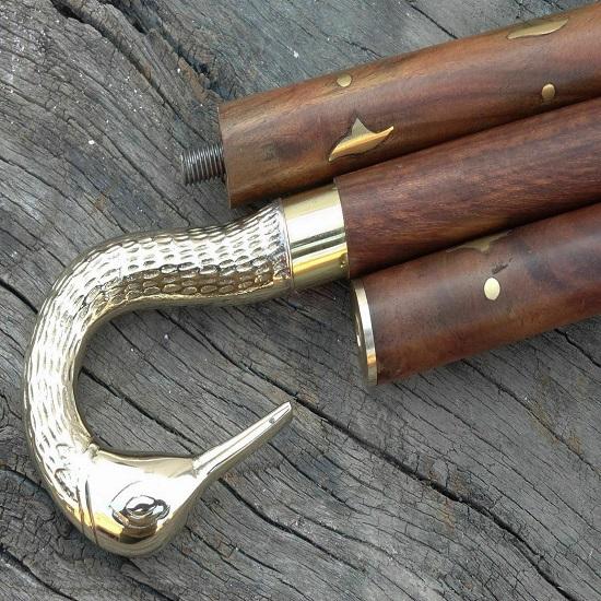 Brass Swan Designer Handle Wooden Walking Cane Stick Vintage Antique Handmade