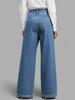 2026 Cross-Border Flare Faux Denim Printed Button Straight-Leg Pants