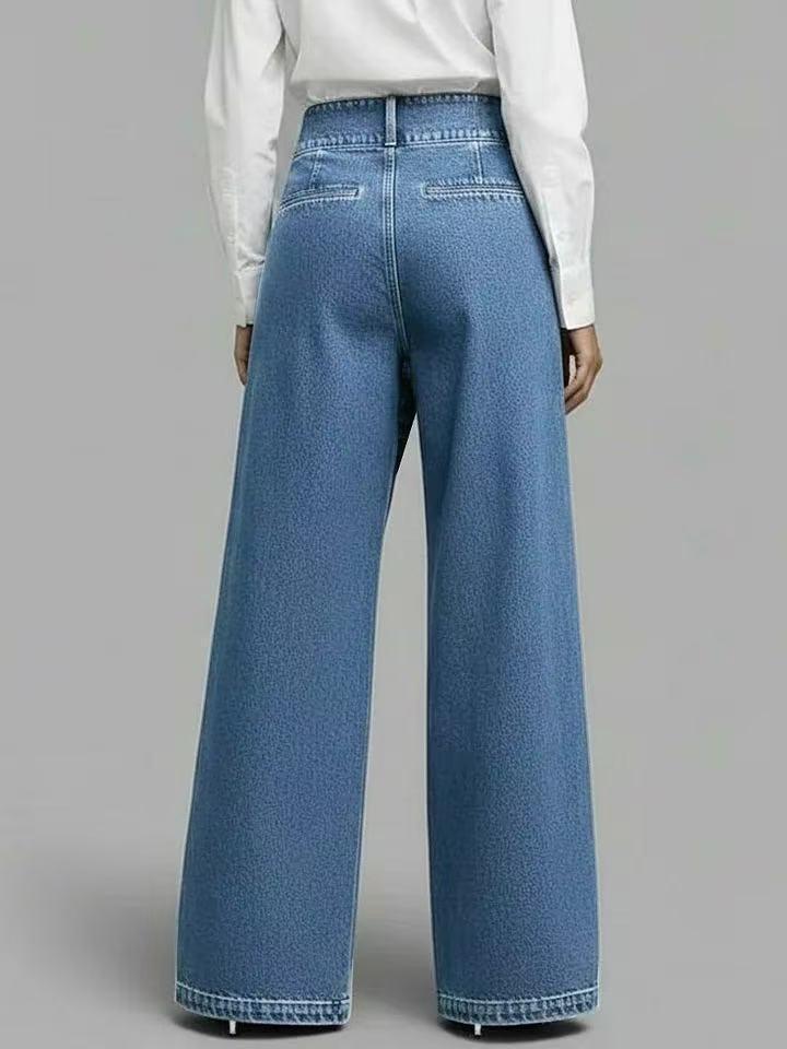 2026 Cross-Border Flare Faux Denim Printed Button Straight-Leg Pants