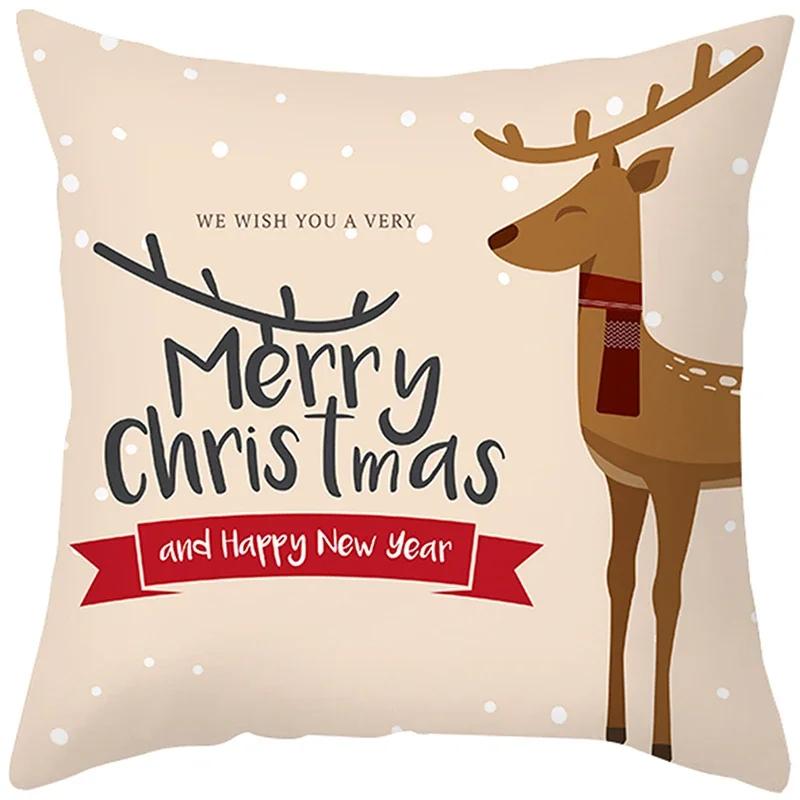 Merry Christmas Cushion Cover Santa Claus Elk Pillow Cover Living Room Sofa Home Room Decorations