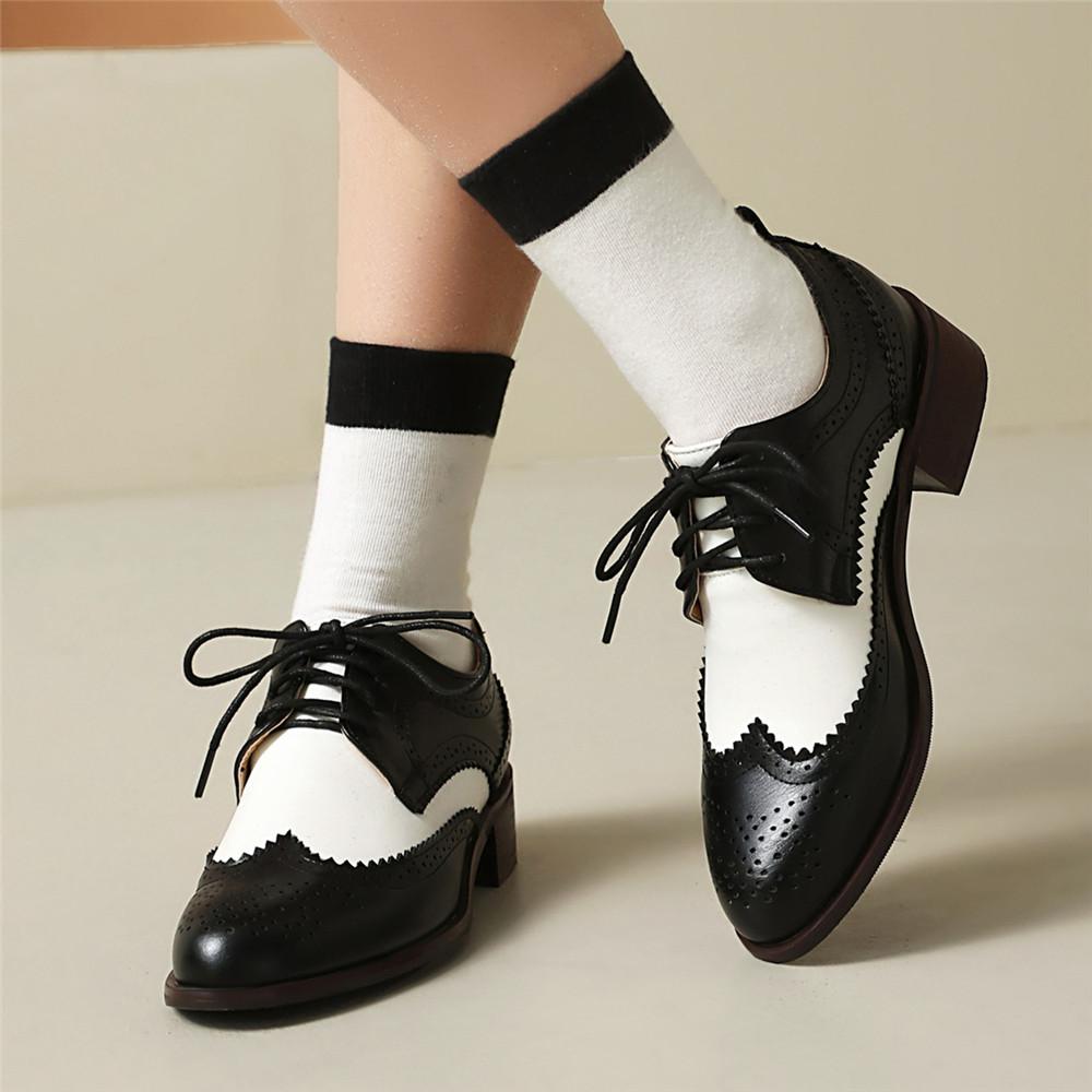 Fashion Spring New Women Flats Shoes Women Oxfords Mixed Colors Lace Up Ladies Brogues Shoes Designer Casual Pu Leather Outdoor Footwear
