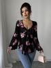 French Floral Asymmetrical Hem Mesh Shirt - Elegant, Sexy, Casual Vacation Top