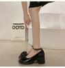 Coarse heel leather shoes Mary Jane shoes women's single shoes 2025 spring and summer new niche bow retro high heel small leather shoes