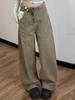 Khaki Pants Female Design Sense American Wide-leg Overalls Plus Size Slim Machete Jeans Spring