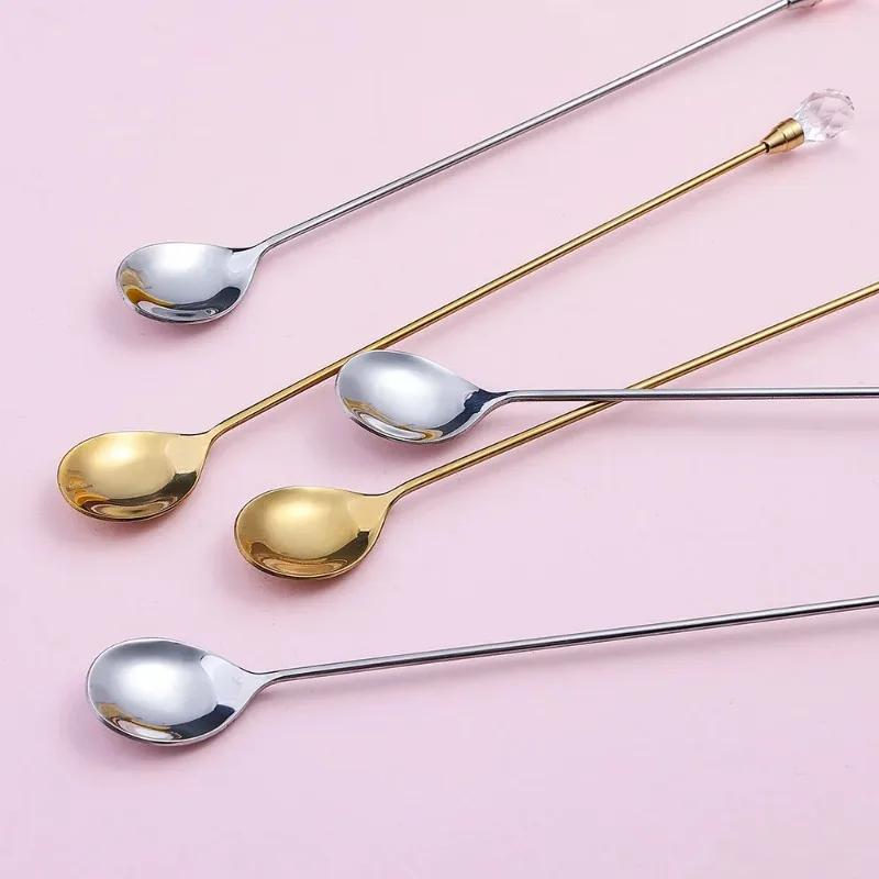 Long Handle Premium Stainless Steel Teaspoon Diamond Ice Spoon Perfect for Dessert Ice Cream Coffee Cocktail Mug