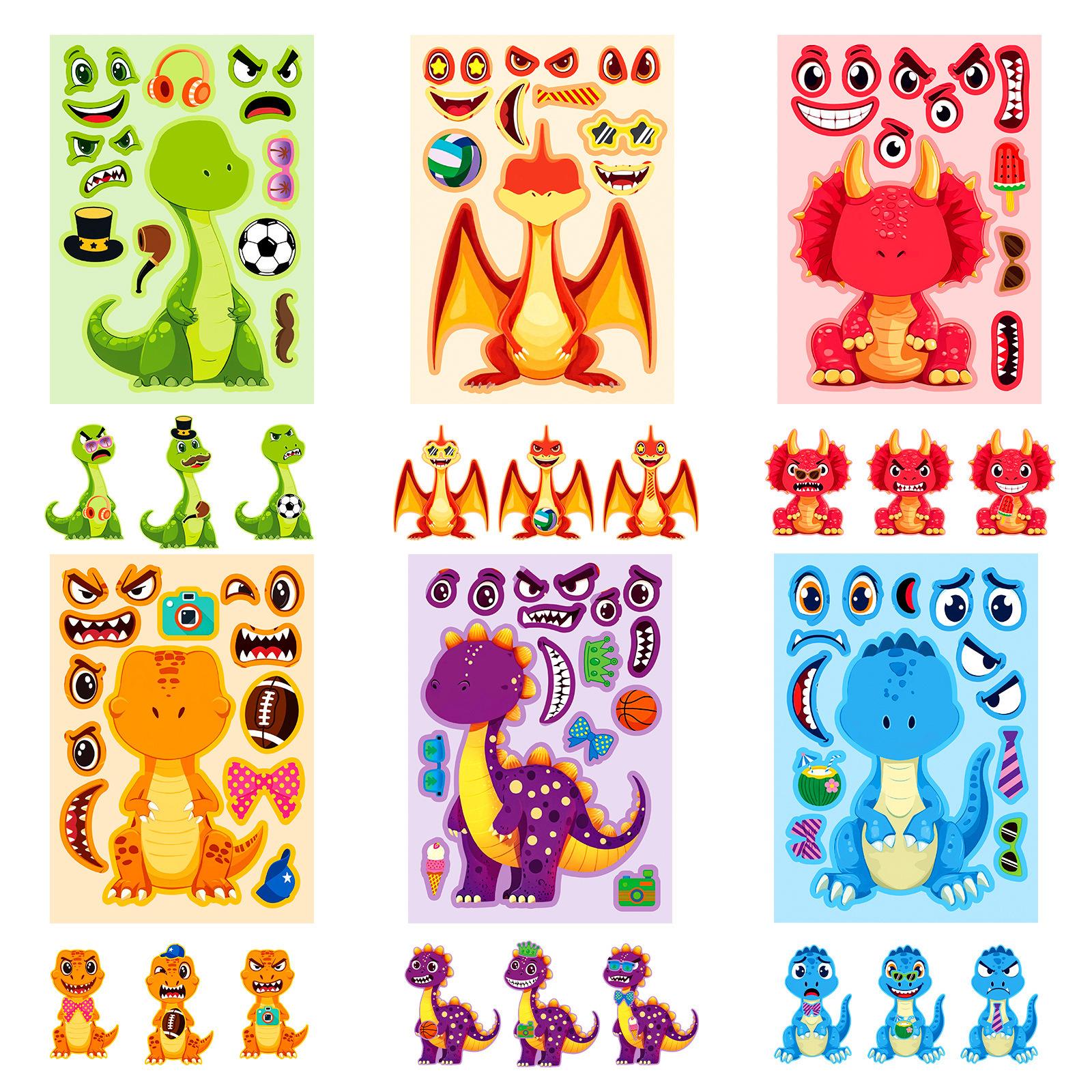 

6Pcs Dragon DO IT YOURSELF Cute Cartoon Puzzle Sticker Creativity Animals Make A Face Assembly Stickers Children s Playthings