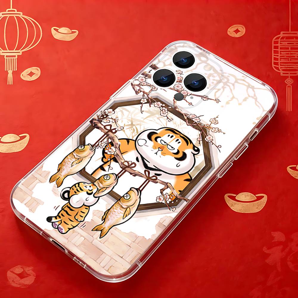 

Cartoon Chinese Fat Tiger Transparent soft case for iPhone 17,16,15,14,13,12,11,Pro,Max,Plus, X,XS,XR,SE4,E Mini iPhone15Plus