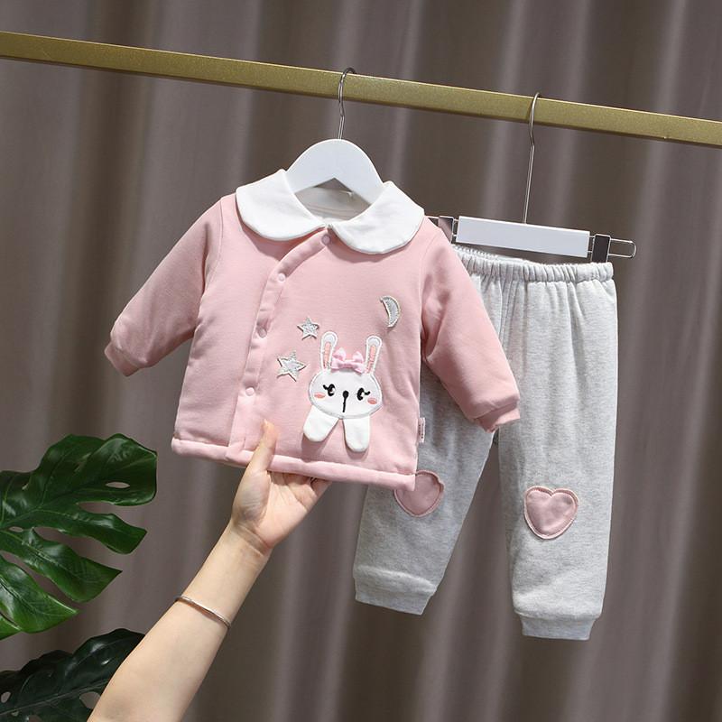 Очаровательный хлопковый комплект верхней одежды для девочек, уютный и теплый для осенне-зимней моды 80cm розовый