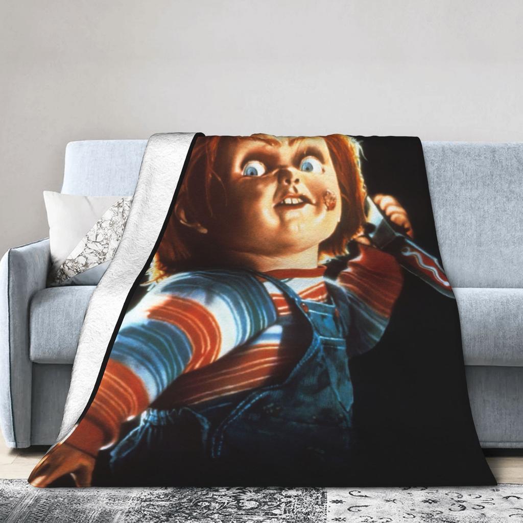 Chucky Horror Movie Knitted Blanket Childs Play Halloween Fuzzy Throw Blanket Home Couch Personalised Soft Warm Bedspread