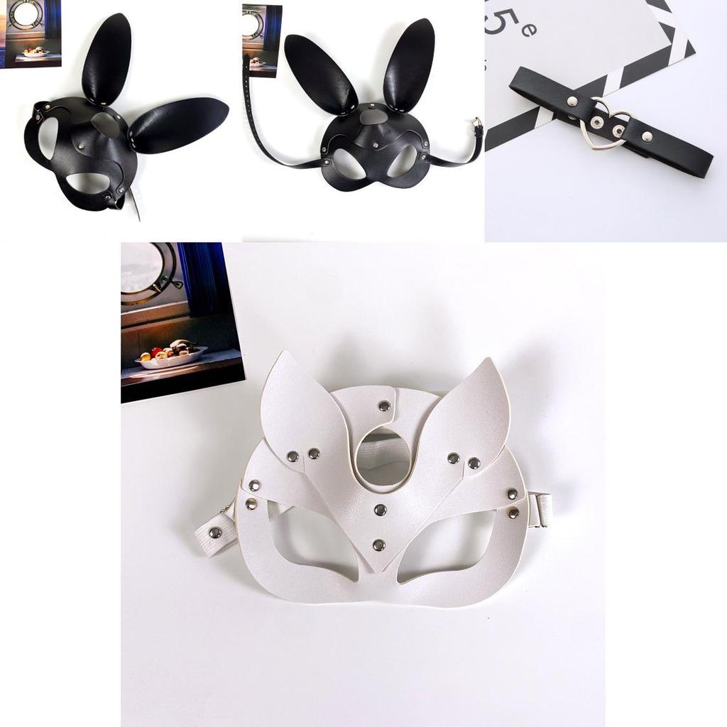 Maschera da Ragazza Gatto Per Festa in Costume Con Materiale in Pelle Accessori Cosplay di Halloween Per Adulti
