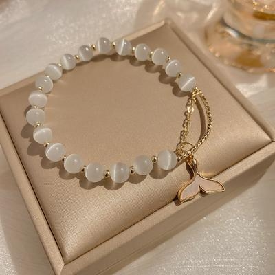 Real Gold Electroplated Opal Fish Tail Pendant Bracelet, Korean Bracelet Temperament Bracelet, Opal Bracelet, Female Does Not Fade