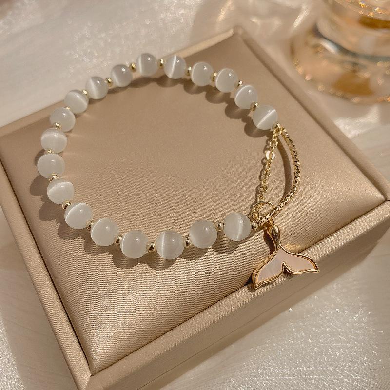 Real Gold Electroplated Opal Fish Tail Pendant Bracelet, Korean Bracelet Temperament Bracelet, Opal Bracelet, Female Does Not Fade