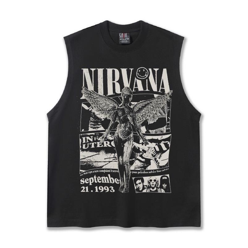 UrbanEdge Zomer 2025 NIRVANA Retro Mouwloos Rond Hals Heren T-shirt M