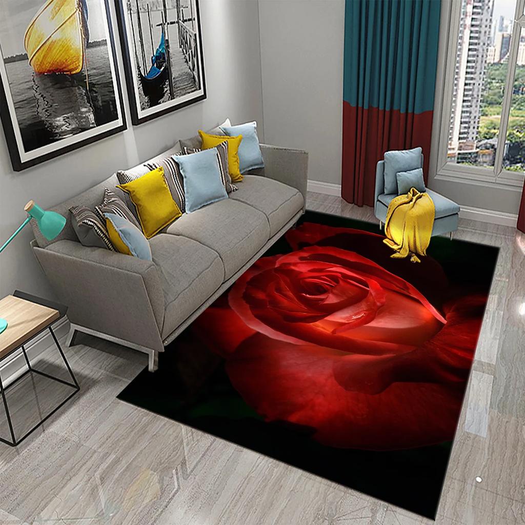 Blue Rose Rugs for Living Room Women Romantic Flower Carpet Soft Floor Mat Floral Rugs for Adults Bedroom Decorative Area Mats