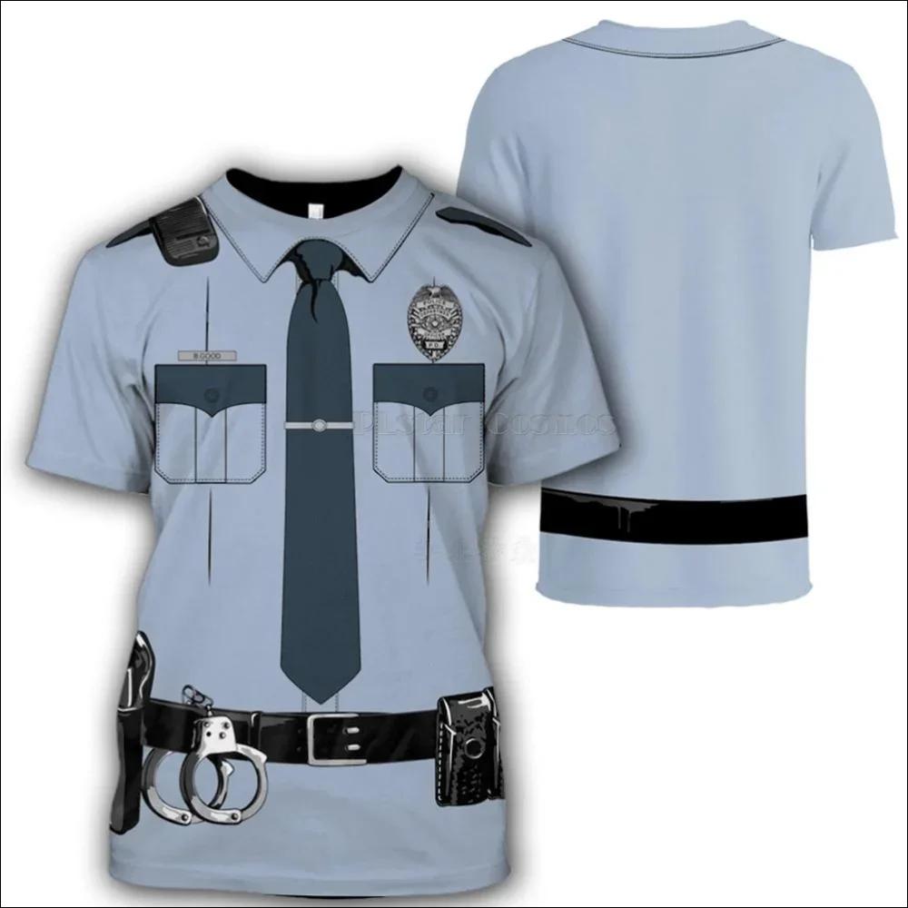 

3D Printed Cosplay Police Doctor Uniform Summer Kids Comfortable Top Boys Girs Men Women Oversized Fun Crewneck T-shirt 2XS