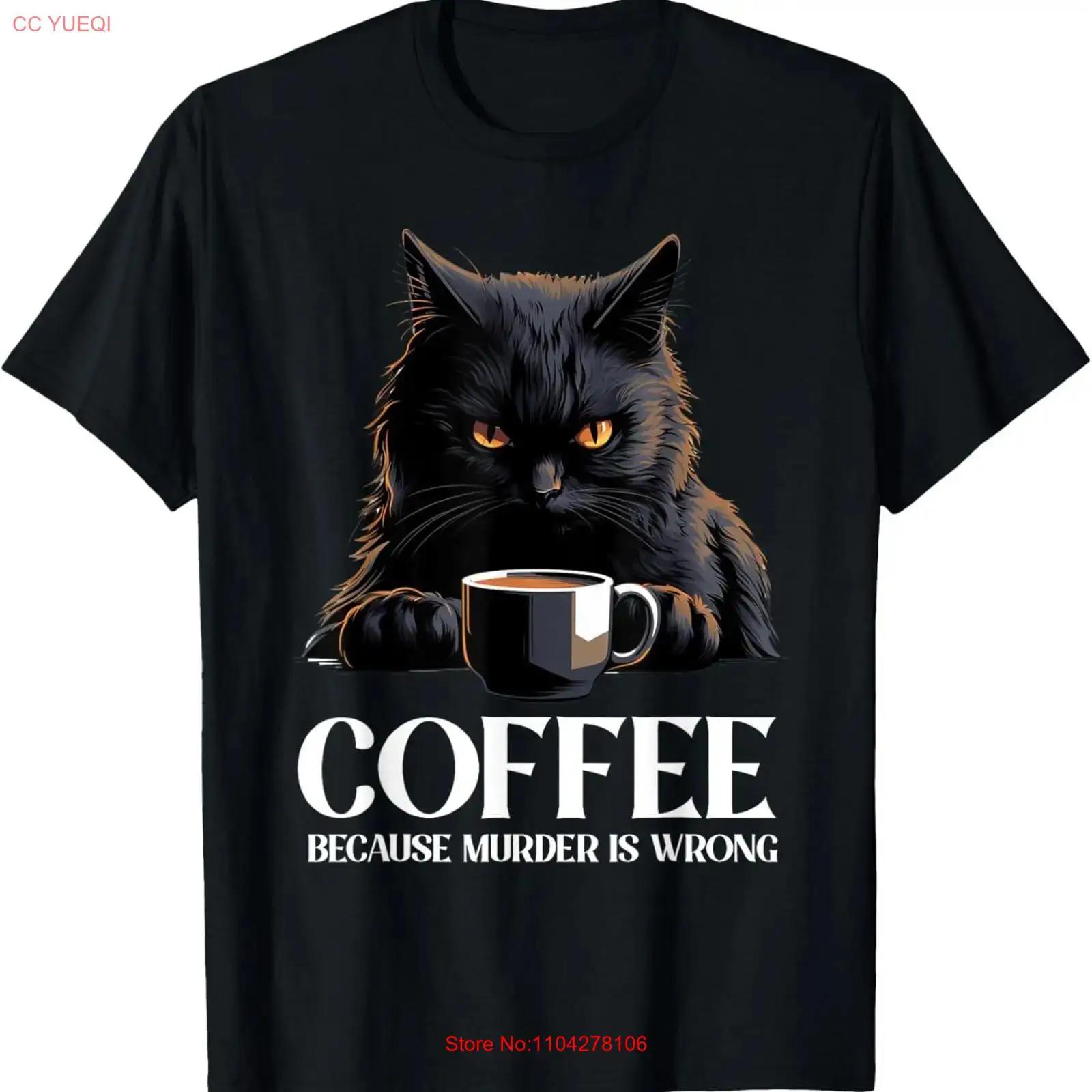 

NEW LIMITED Vintage Black Cat Drinking Coffee Because Murder Is Wrong T Shirt vintage Washed Slightly homme Versatile Stylish S разноцветный