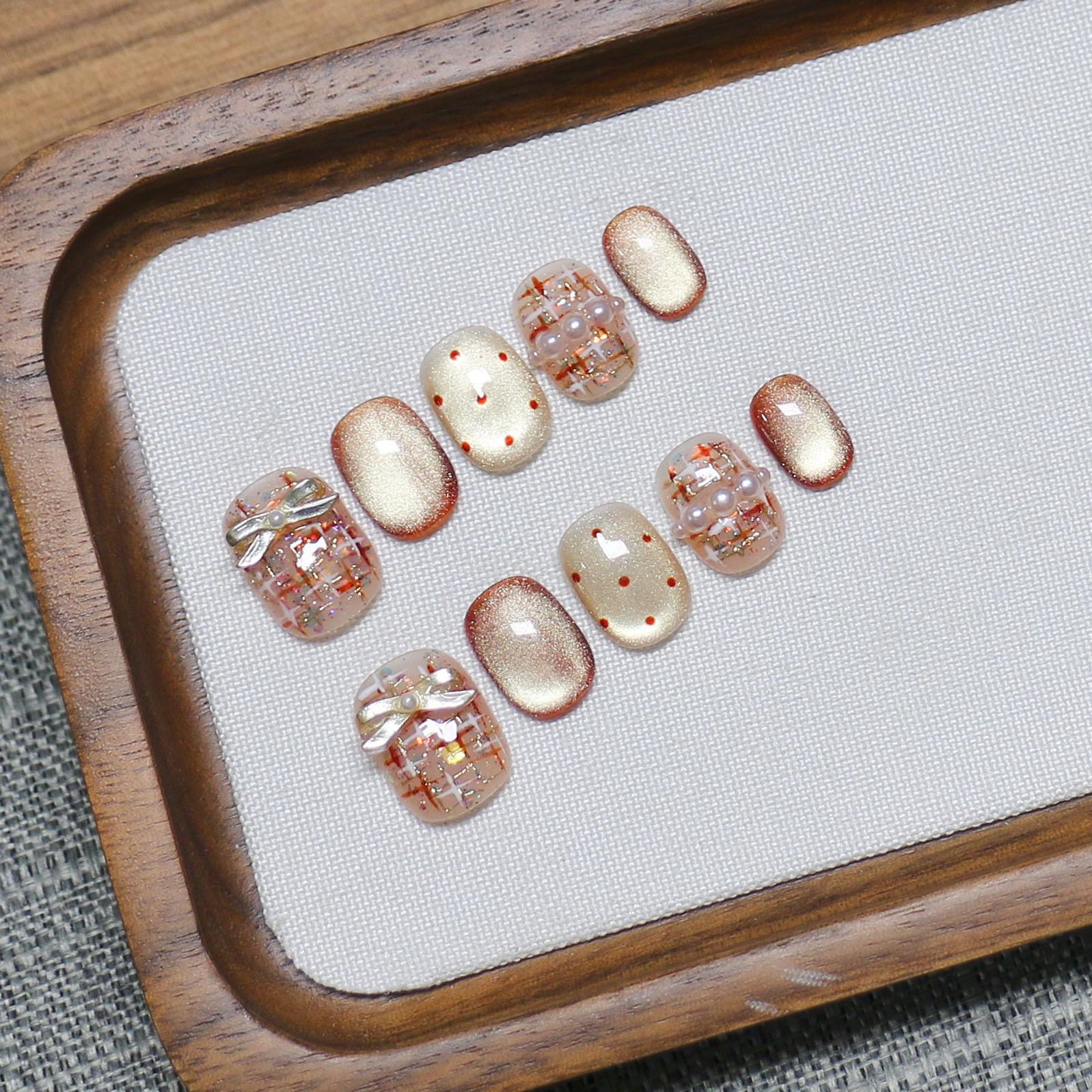 Handmade Pink Cat Eye Nail Art Stickers: Short & Fresh Style Medium