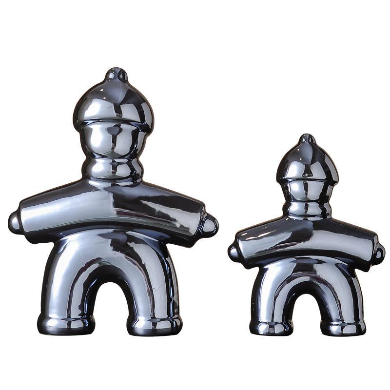 Ceramic Handicrafts Chinese Traditional Retro Abstract Sculpture History Human-shaped Sculpture Gold Font  Decorative Figurines